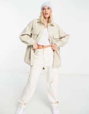 Stradivarius brushed shacket in ecru | ASOS (Global)