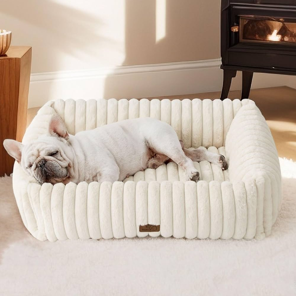 Bedsure Cute Dog Bed Medium Size Dog - Washable Furry Puppy Beds, Rectangle Orthopedic Corduroy F... | Amazon (US)