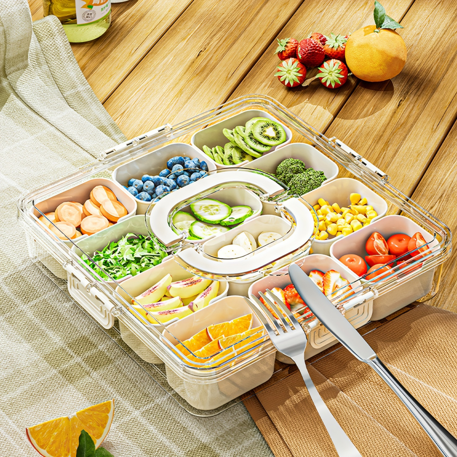 TEMU 2 Pack Portable Box With 12 Compartments & - Food-safe Plastic Snack Container For Nuts, Candy, Fruits - Ideal For Picnics, Parties, Travel - Transparent Lid & Handle | Temu Affiliate Program