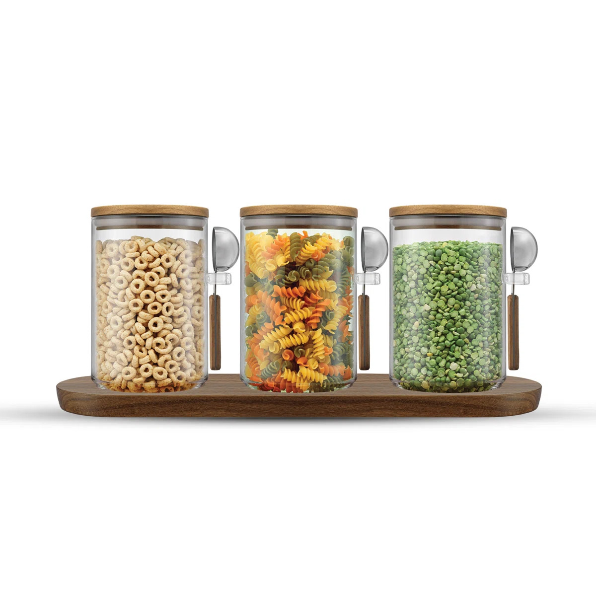 Holden Stackable Glass Storage Canister Set with Wood Lids and Tray (Set of 5) | Wayfair North America