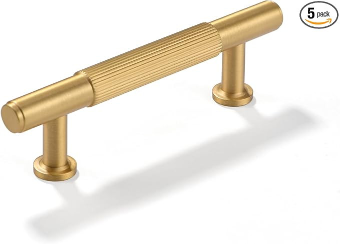 SALISENG-5 Pack Gold Kitchen Cabinet Handles, Brushed Brass Dresser Drawer Pulls, 3 Inches Furnit... | Amazon (US)