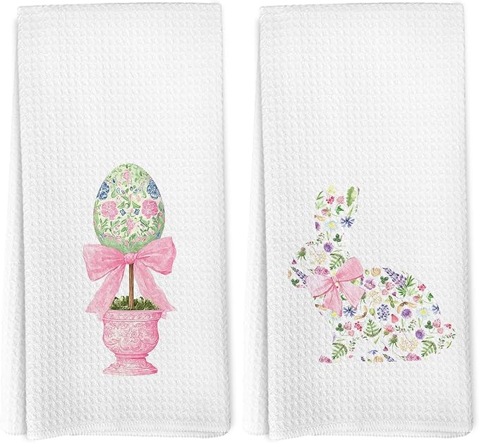 Coquette Bow Easter Egg Topiary Kitchen Towels, Preppy Easter Bunny Hand Towels for Bathroom Deco... | Amazon (US)