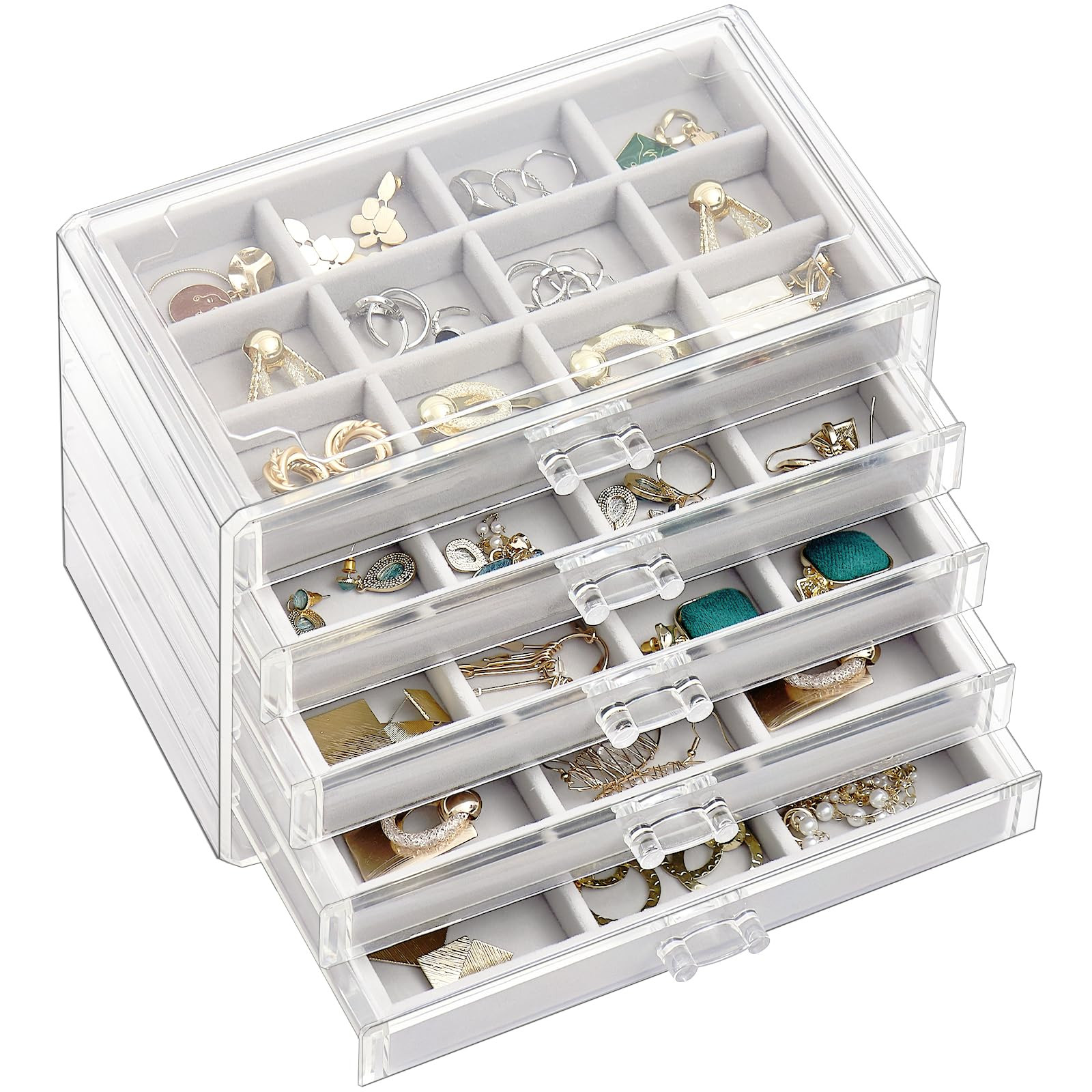 ProCase Earring Holder Organizer Jewelry Box with 5 Drawers, Acrylic Clear Earring Case with Adju... | Amazon (US)