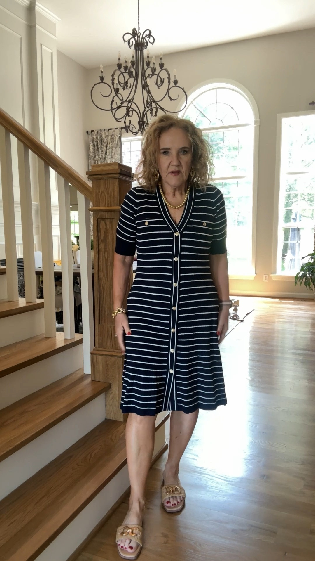 Love this navy white striped lightish weight sweater dress. I would not hesitate to wear this in the heat of the summer.

This would be a great work dress and a really cute summer barbecue dress for Fourth of July or Memorial Day. I’m wearing a medium. 

Kohl’s free shipping minimum is $49 so add a T-shirt to get to free shipping!

#LTKSaleAlert #LTKFindsUnder50 #LTKOver40