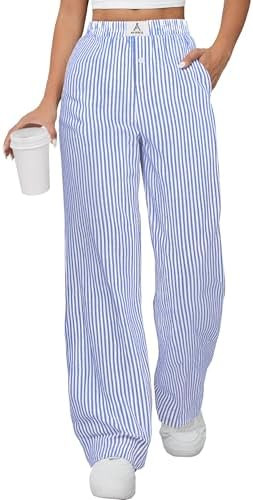ANRABESS Womens Gingham Striped Boxer Pants | Wide Leg Elastic Waist with Pockets, Lounge Pajama ... | Amazon (US)