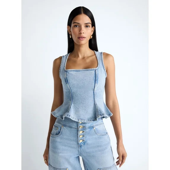 Devil Wears Prada Scoop Collection Women’s Peplum Hem Denim Top, Sizes 0-22W | Walmart (US)