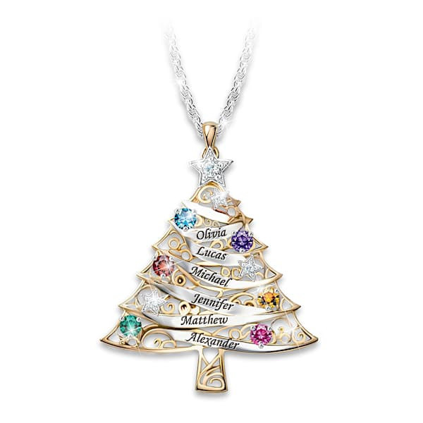 Personalized Family Birthstone Christmas Tree Necklace | Bradford Exchange