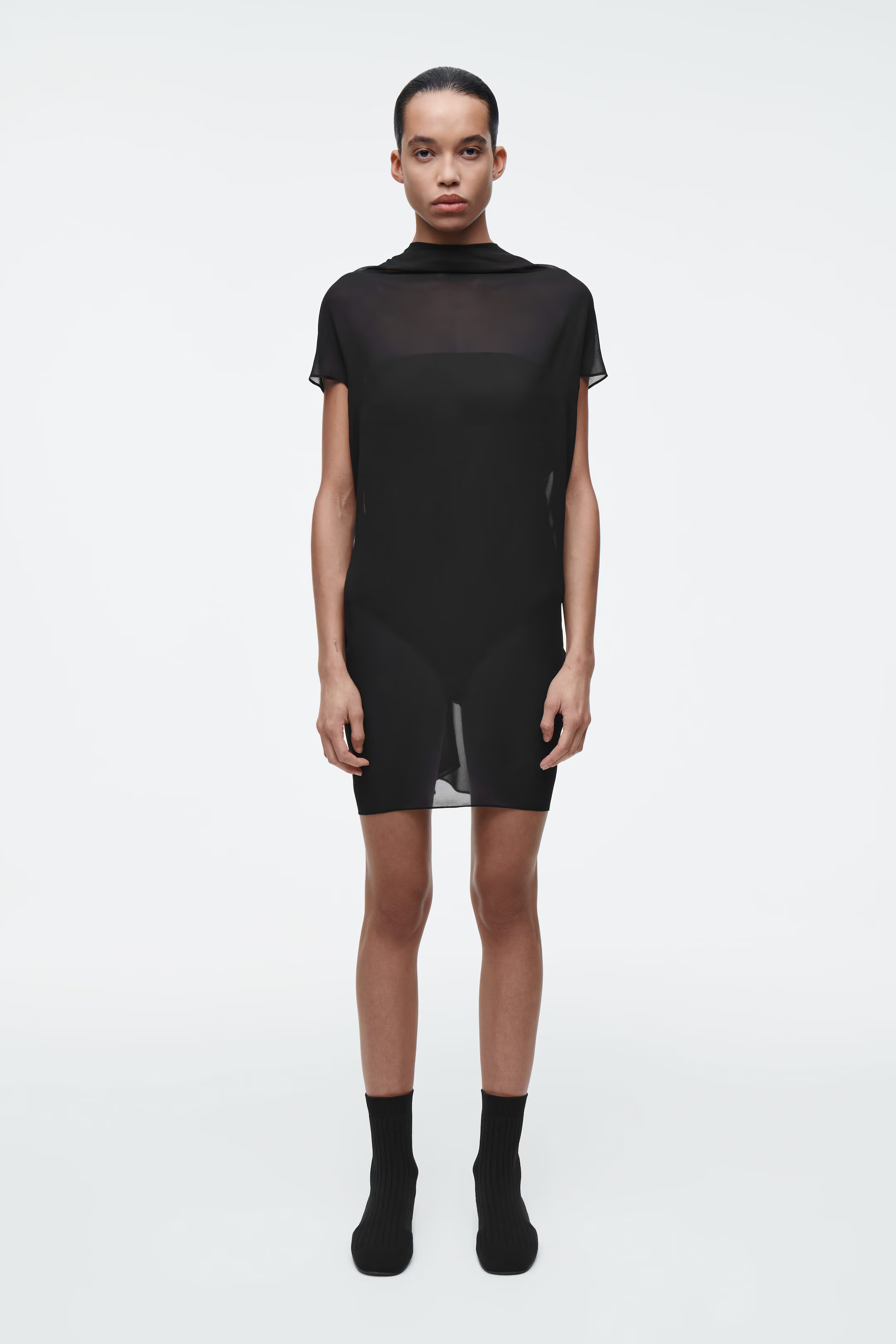 DRAPED SHEER MINI DRESS - CARBON | COS (EU)