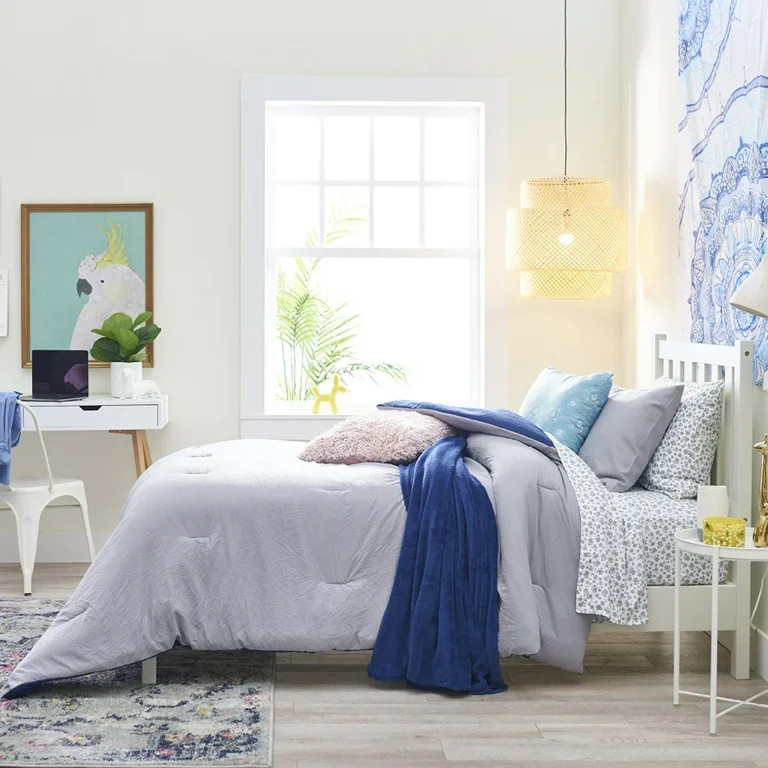 30-Piece OCM College Dorm Home Bundle in Washed Blue & Gray, Twin XL Comforter, Sheets, Towels, P... | Walmart (US)