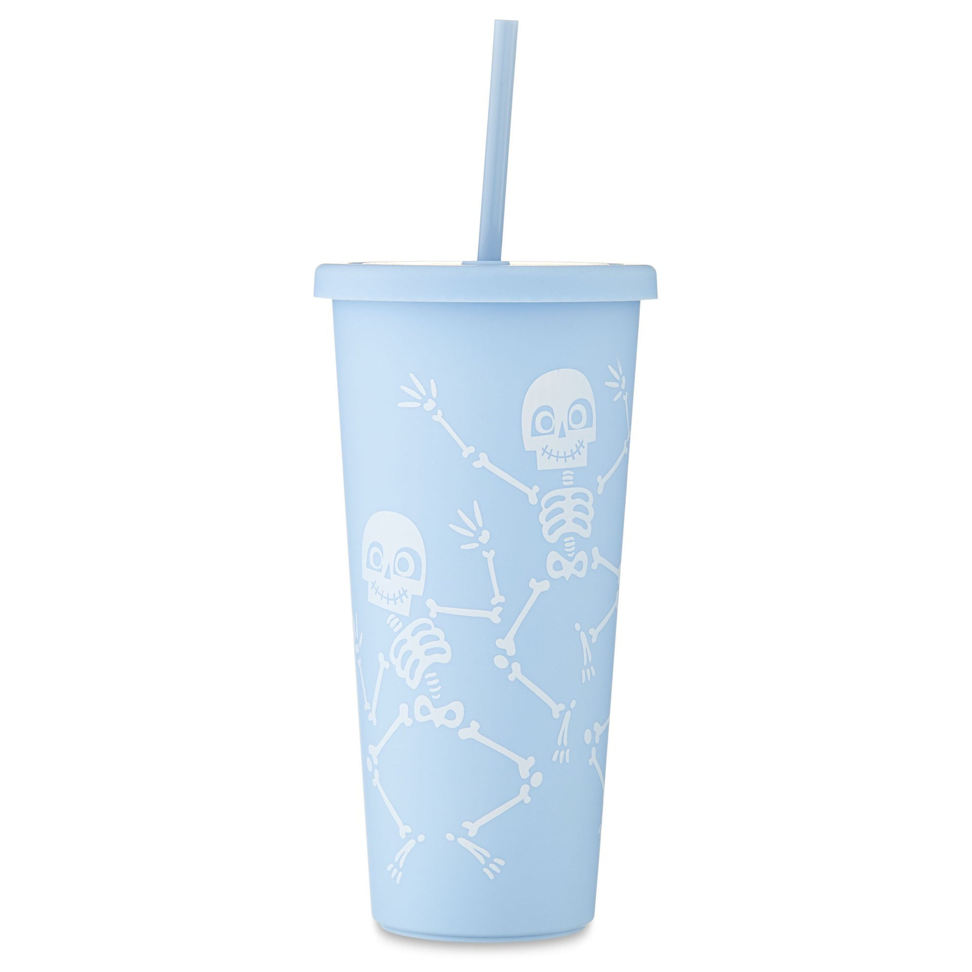 Halloween Blue & White Skeletons Plastic Tumbler with Straw and Lid, 25.3 oz, by Way to Celebrate | Walmart (US)
