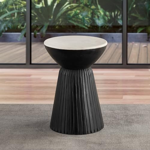 Albany Living Marble Top Solid Mango Wood Decorative Cylindrical Pedestal Side Table, Contemporar... | Amazon (US)