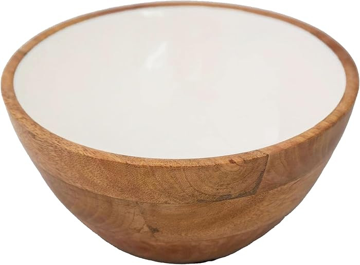 Wooden Bowl, 9.5" - Real Wood with White Interior, Medium Fruit Bowls for Kitchen Counter, Salad,... | Amazon (US)