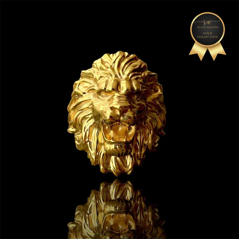 Lion King Gold Ring , 14K Real Gold Cool Ring, Handmade Jewelry Christmas Gift, Halloween Jewelry... | Etsy (US)