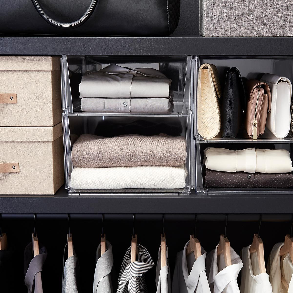 Case of 6 Stacking Shirt Bins Clear | The Container Store