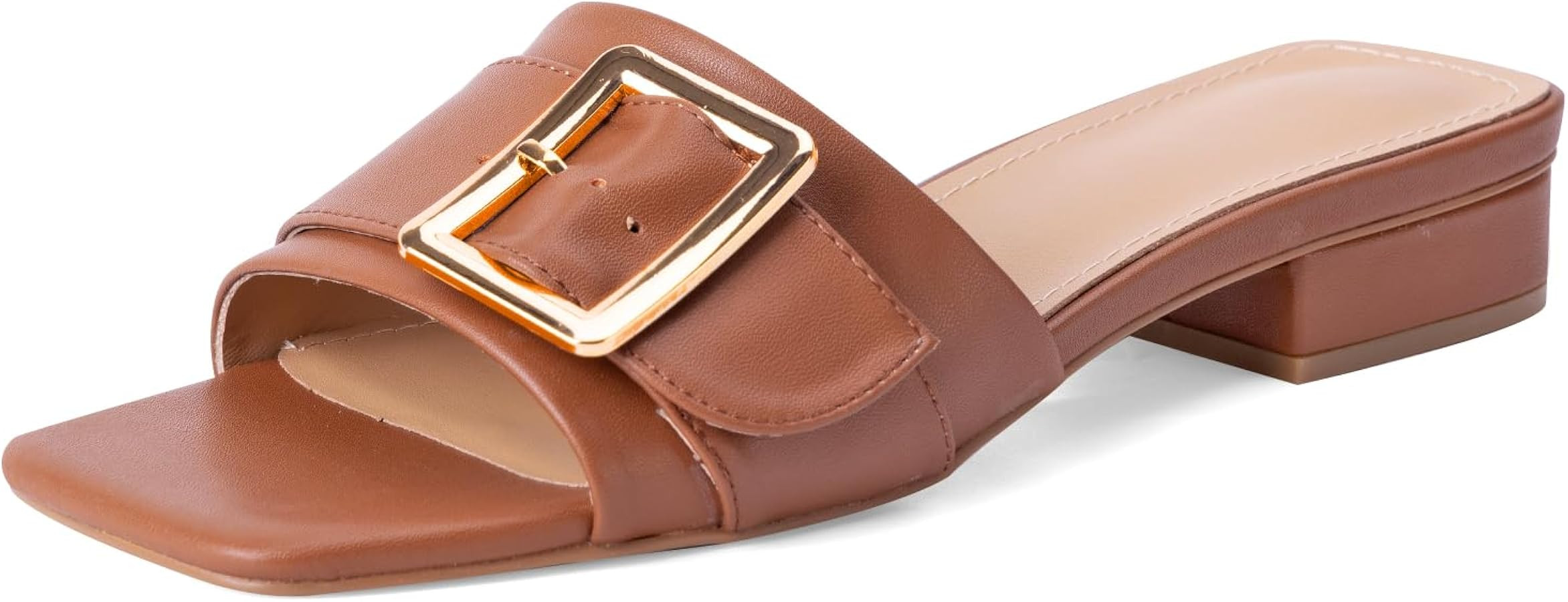 Women's Slide Heeled Sandals Opened Square Toe Chunky Block Heel Slippers with Buckle Slip on Cas... | Amazon (US)