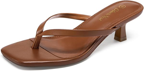 Women's Kitten Heel Sandals Square Open Toe Slip On Flip Flop Heels Comfortable 2 Inch Heeled San... | Amazon (US)