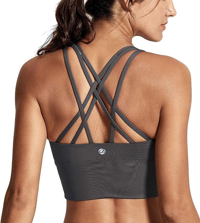 CRZ YOGA Strappy Sports Bras for Women Longline Wirefree Padded Medium Support Yoga Bra Top | Amazon (US)