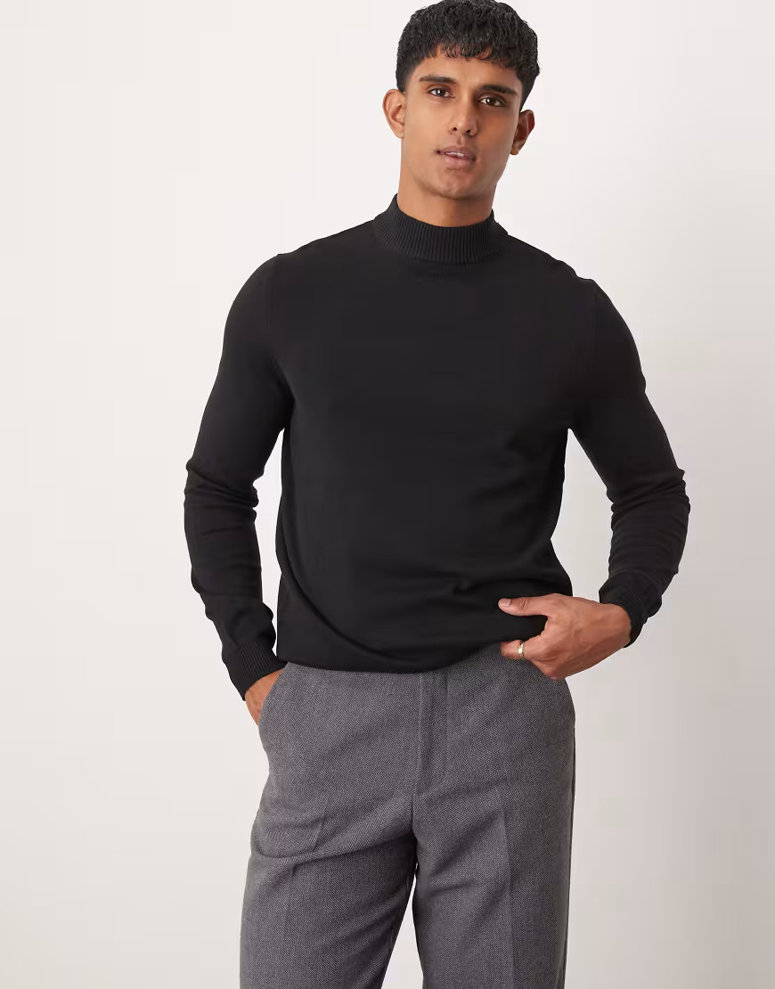 ASOS DESIGN relaxed long sleeve knitted turtle neck t-shirt in black | ASOS (Global)