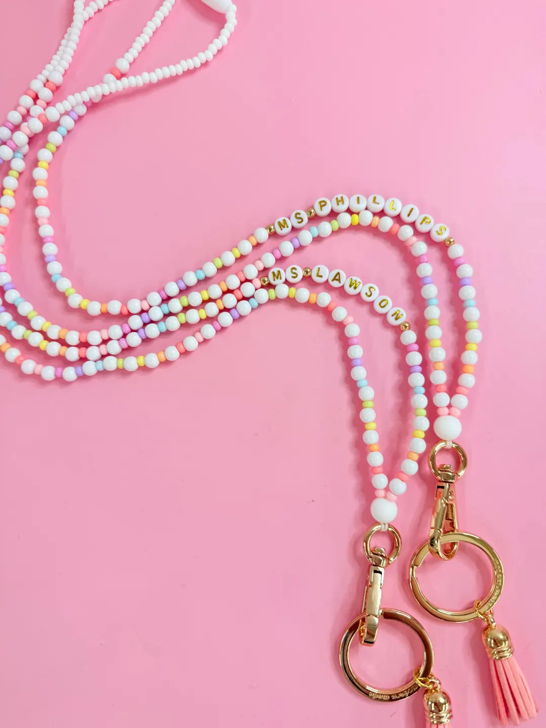 Rainbow + White Teacher Lanyard, Personalized Lanyard, Acrylic Beaded Lanyard, Glass Beads, Teach... | Etsy (US)