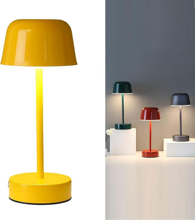 Rechargeable Table Lamp, Yellow Mushroom Table Lamp with USB Port, Battery Operated Touch Small L... | Amazon (US)