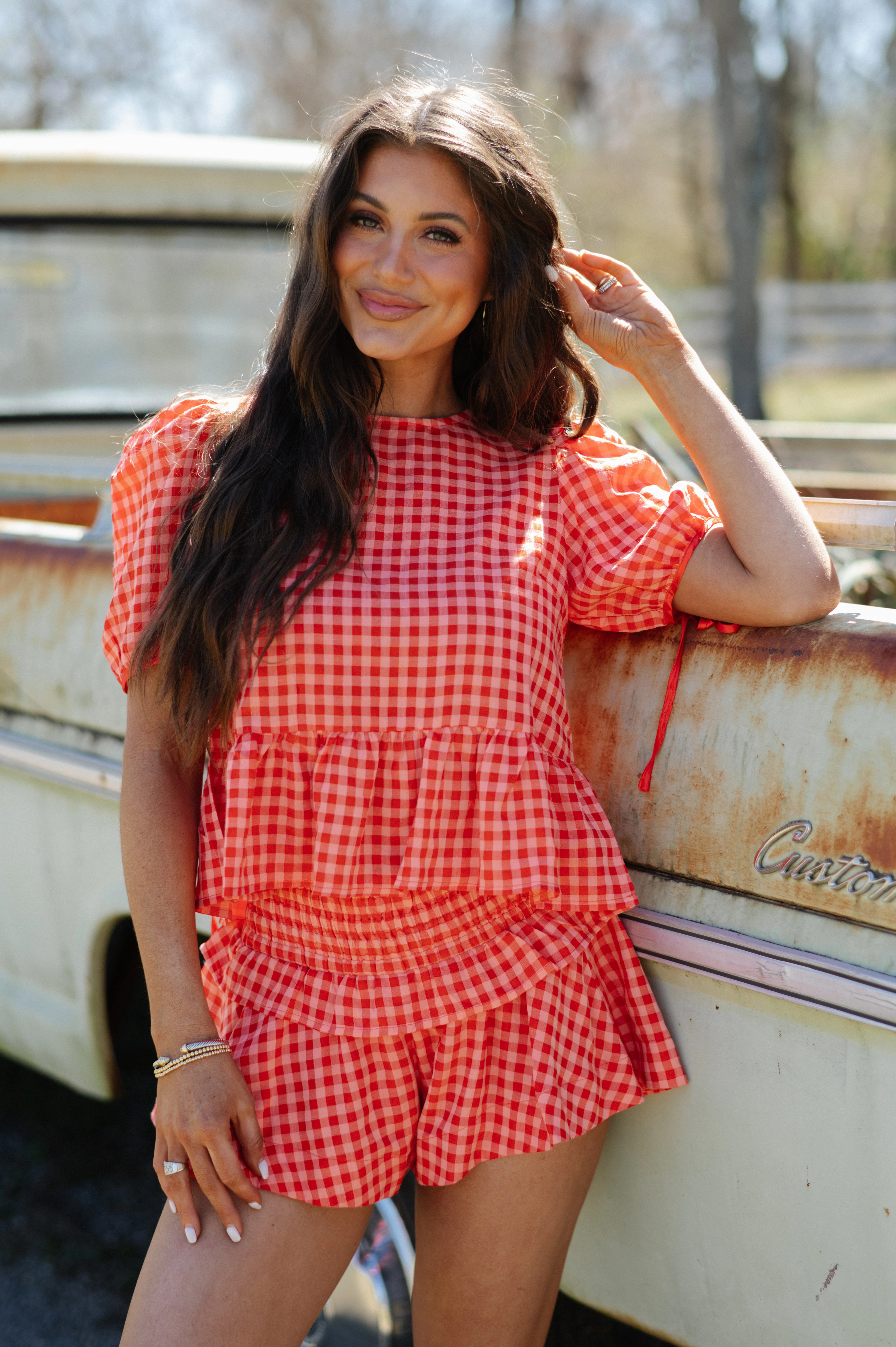 Ramey Plaid Shorts Set-Red | These Three