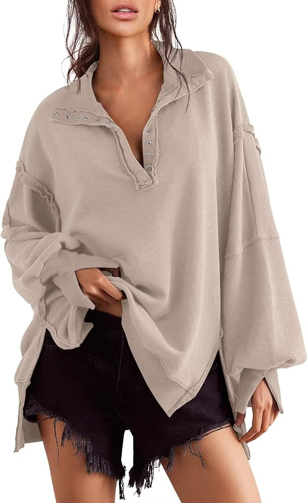Sweatshirt for Women Fall Clothing for Women 2024 Trendy Henley Pullover Button Sweatshirts Tunic... | Amazon (US)