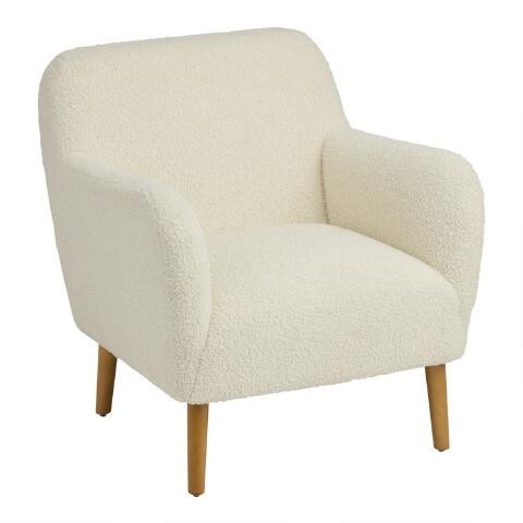 Freja Ivory Faux Sherpa Upholstered Armchair | World Market