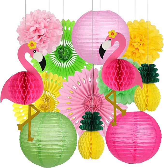 YUNXUAN Flamingo Party Supplies, Hawaiian Party Decorations Flamingo and Pineapple Honeycomb Ball... | Amazon (US)