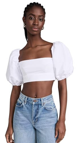 Susana Monaco Women's Poplin Puff Sleeve Crop Top, Sugar, White, L | Amazon (US)