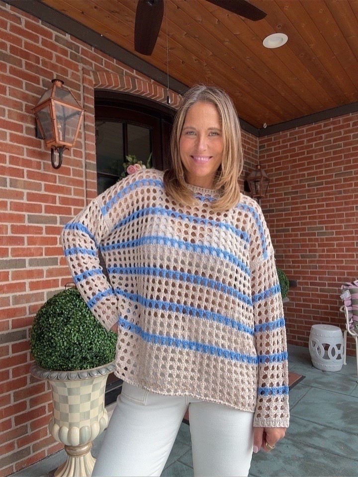 Obsessing over this striped crochet shirt from Social Threads—it’s such a good new find. Perfect as a beach coverup or paired with white shorts for warm weather days. I can already see it styled with a fun silk scarf and a raffia tote.

#LTKSeasonal #LTKOver40 #LTKMidsize