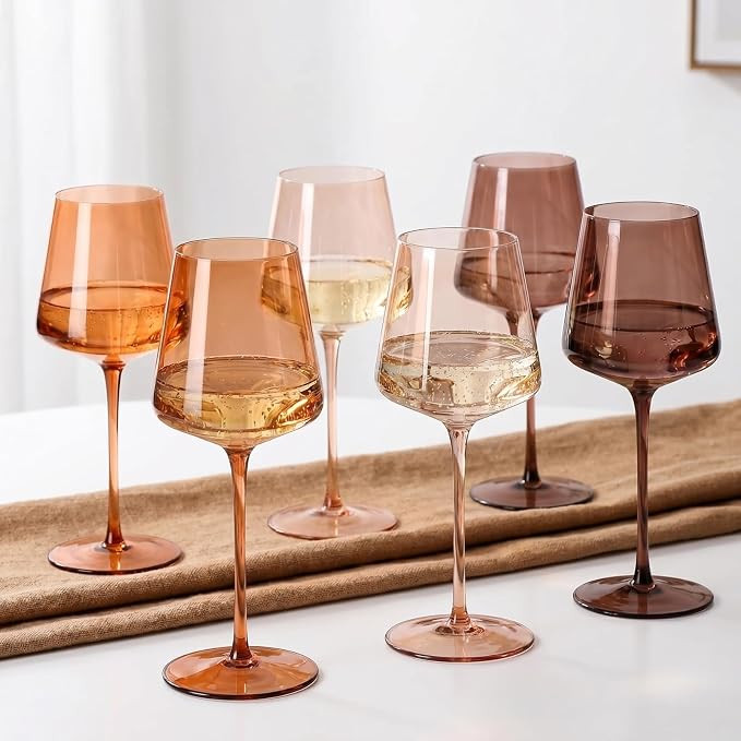 Venus Wine Glasses Set of 6 Brown Shades 20oz Glass Tall Stemware Modern Drinkware for Cocktails ... | Amazon (US)