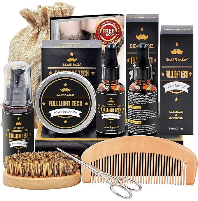 Beard Kit for Men Grooming & Care W/Beard Wash/Shampoo,2 Packs Beard Growth Oil,Beard Balm Leave-... | Amazon (US)