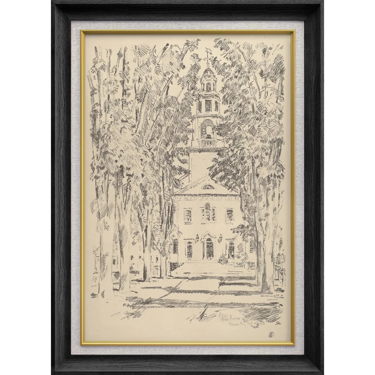 Sketch Church French Country Nature Landscape Illustrations Rustic Farmhouse Framed Print Wall Ar... | Wayfair North America