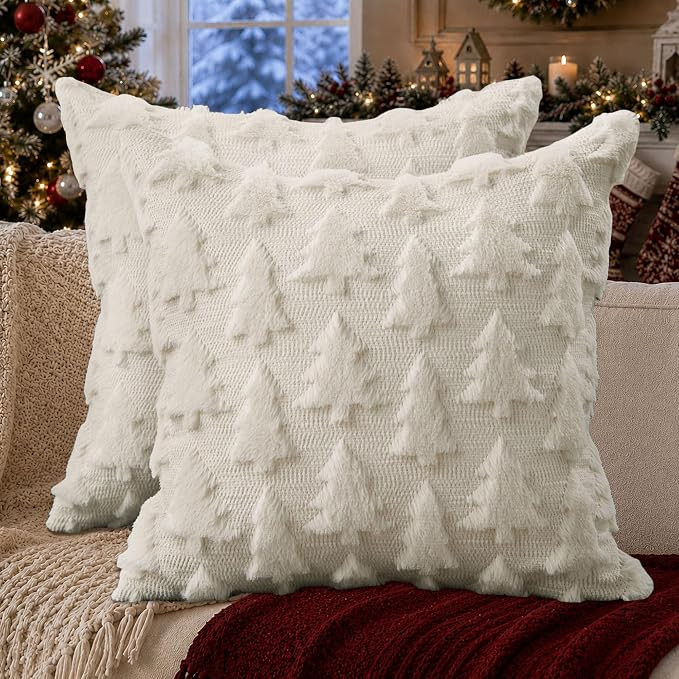 DFXSZ Christmas Tree Pillow Covers 18x18 Set of 2 Christmas Decor White | Amazon (US)