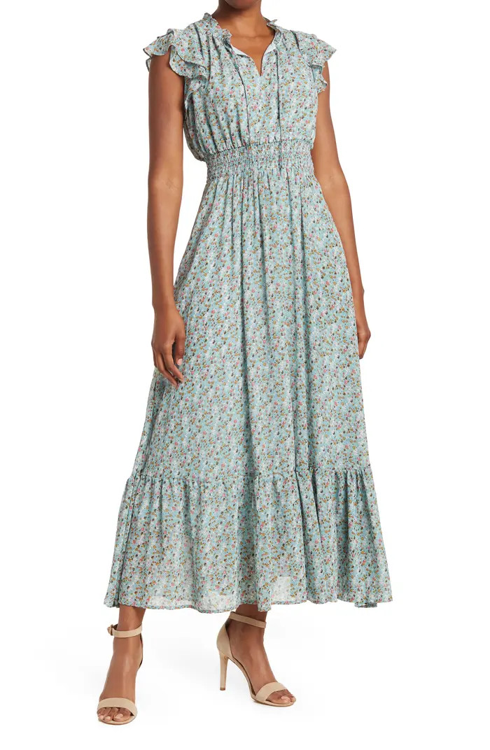 MELLODAY High Neck Ruffle Sleeve Maxi Dress | Nordstromrack | Nordstrom Rack