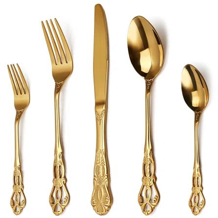 House of Hampton® Titanium Gold Plated Stainless Steel Flatware Set, 20 Pieces GoldenSet, Anti-R... | Wayfair North America