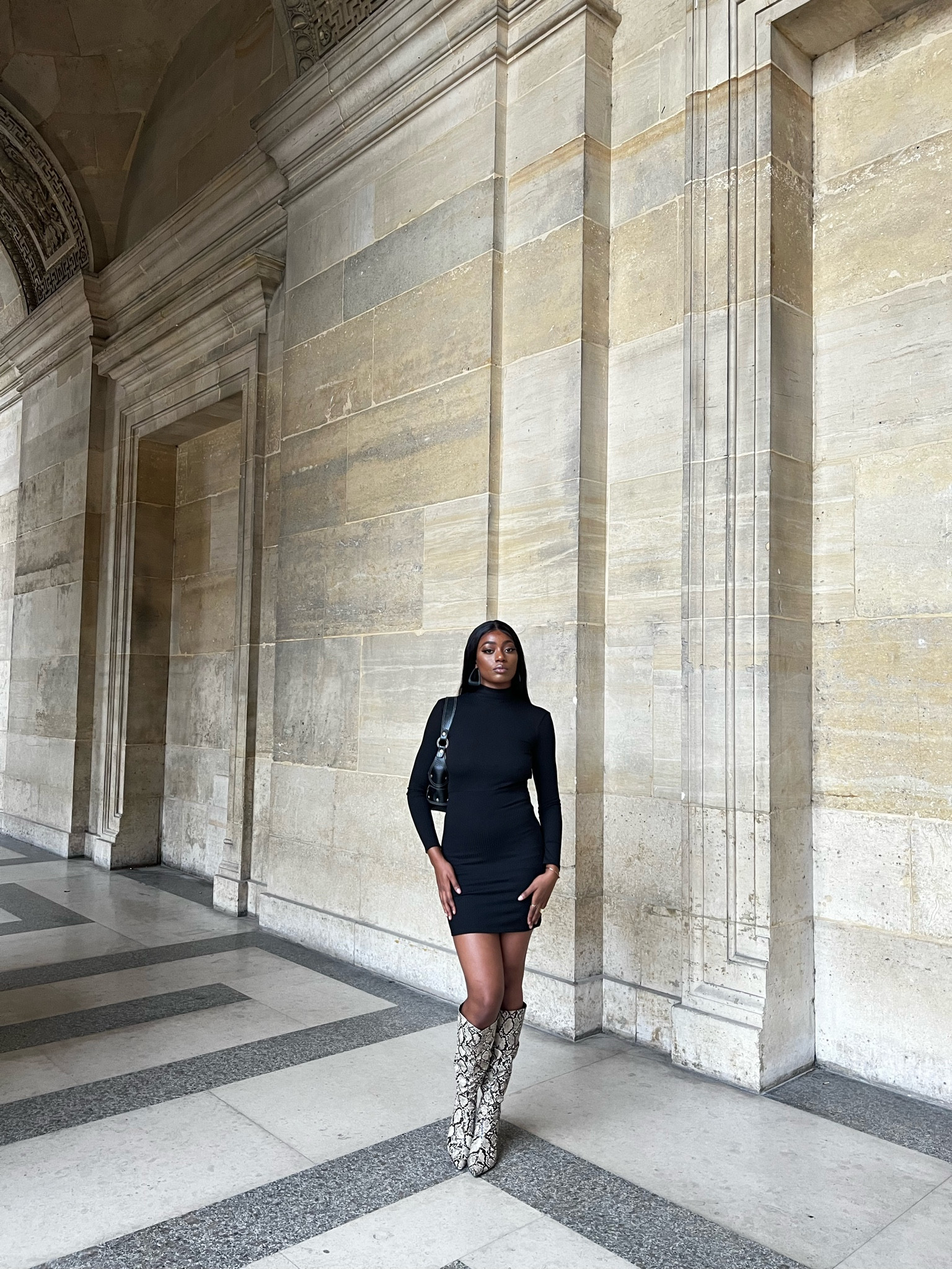 Fall fit | black dress | python boots | classy 
#ltkoutfit #blackgirloutfit #classychic 