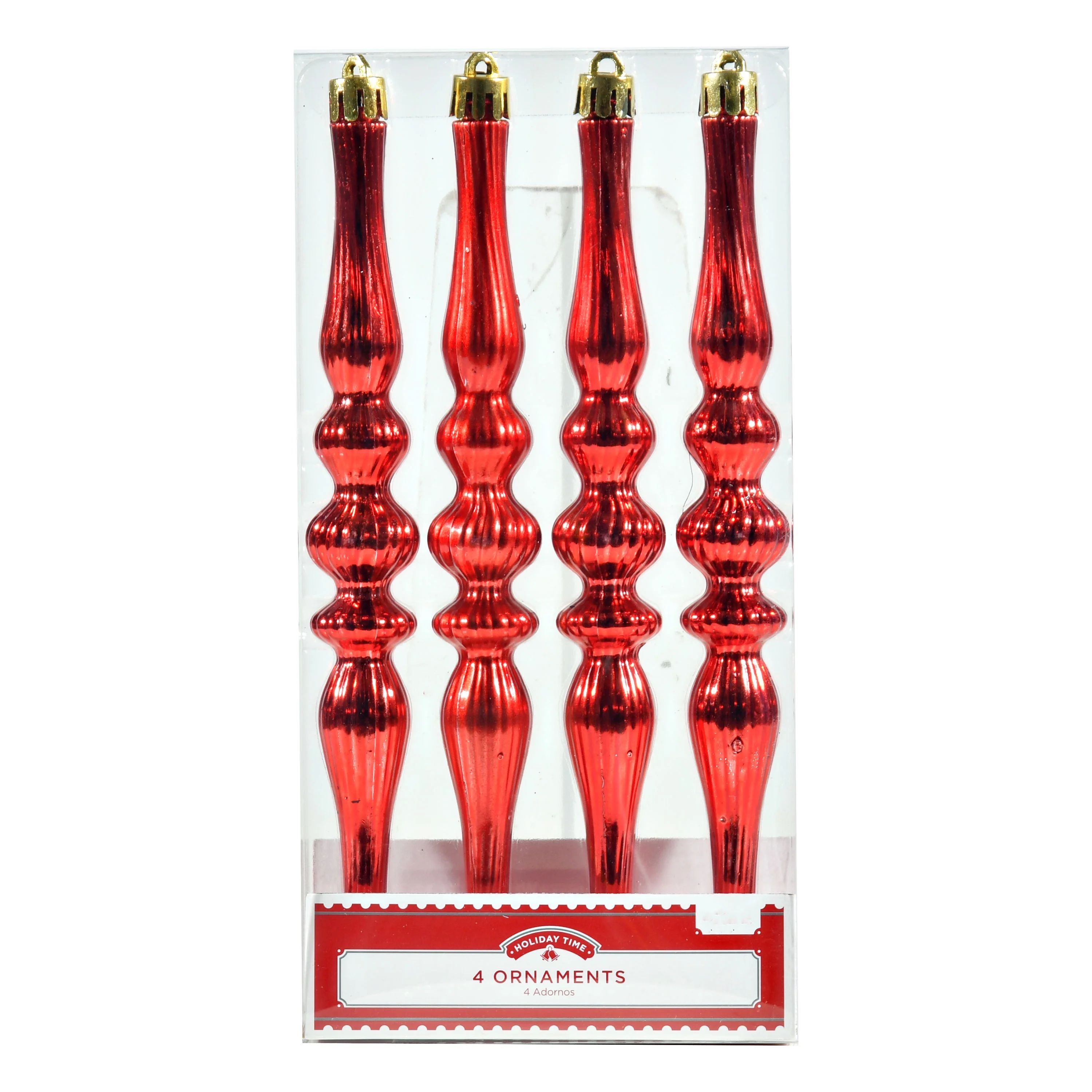 Holiday Time Shiny Finial Ornaments, 4 Count, Brilliant Red | Walmart (US)