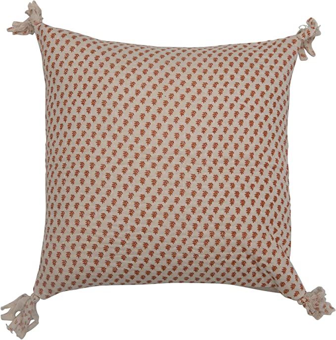 Amazon.com: Creative Co-Op Square Block Print Chambray Back & Frayed Tassels Pillow, Cream & Rust... | Amazon (US)