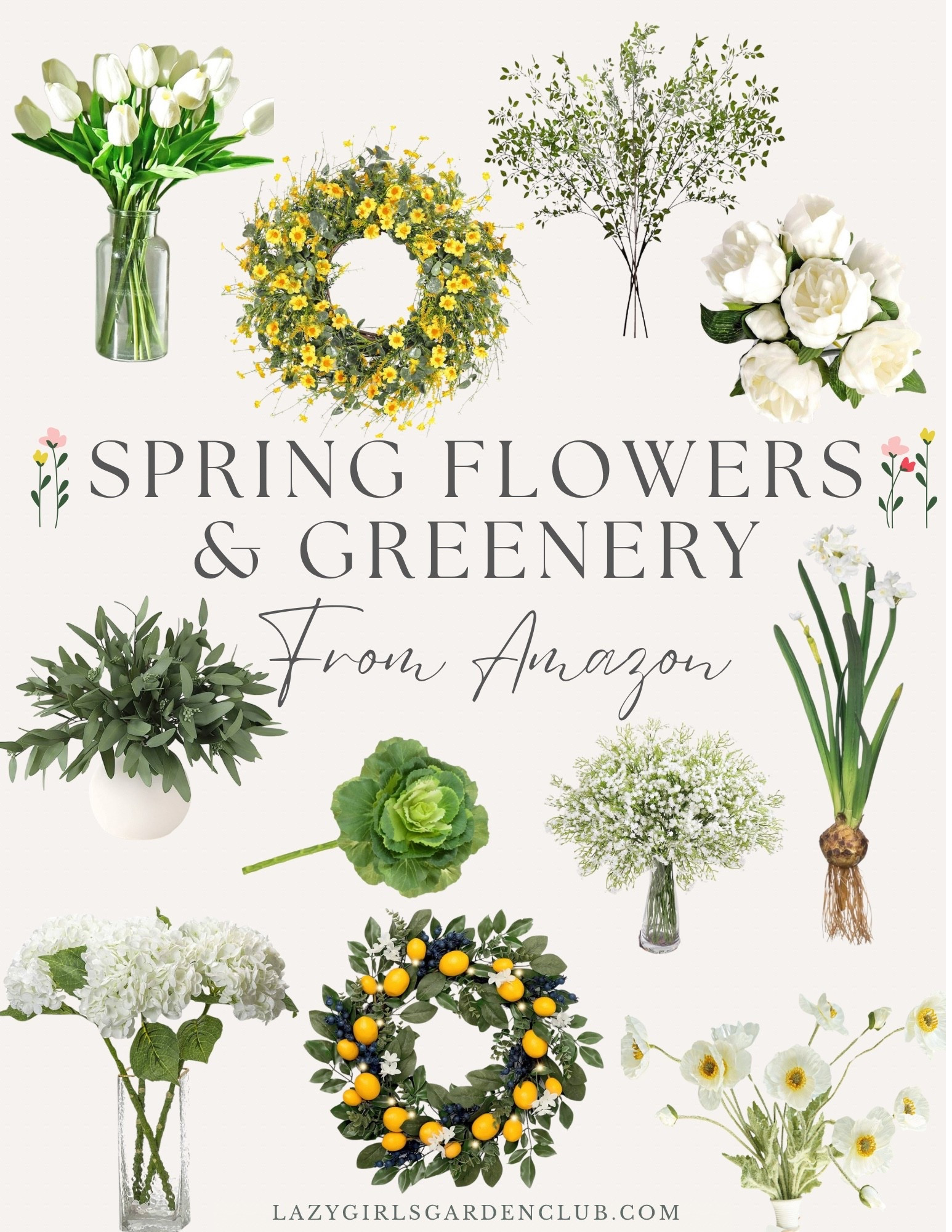 Brighten up your home for spring with faux flowers and greenery!  These realistic, low-maintenance blooms bring a fresh, garden-inspired touch indoors—no watering required! Perfect for adding a pop of color that lasts all season long! 

Spring wreaths, Greenery stems, faux greenery, faux florals, yellow flower wreaths, spring decor, spring 2026





#LTKSpringSale #LTKSeasonal #LTKHome