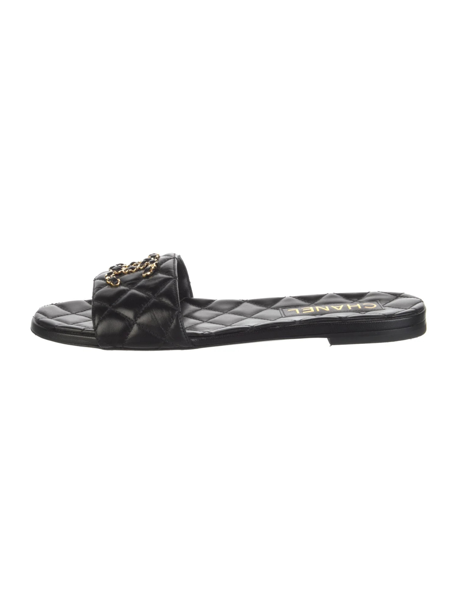 Chanel Interlocking CC Logo Leather Slides - Black Sandals, Shoes - CHA1427210 | The RealReal | The RealReal