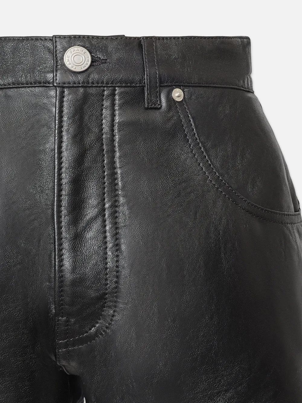 Side Slit Leather Short  in  Black | Frame Denim