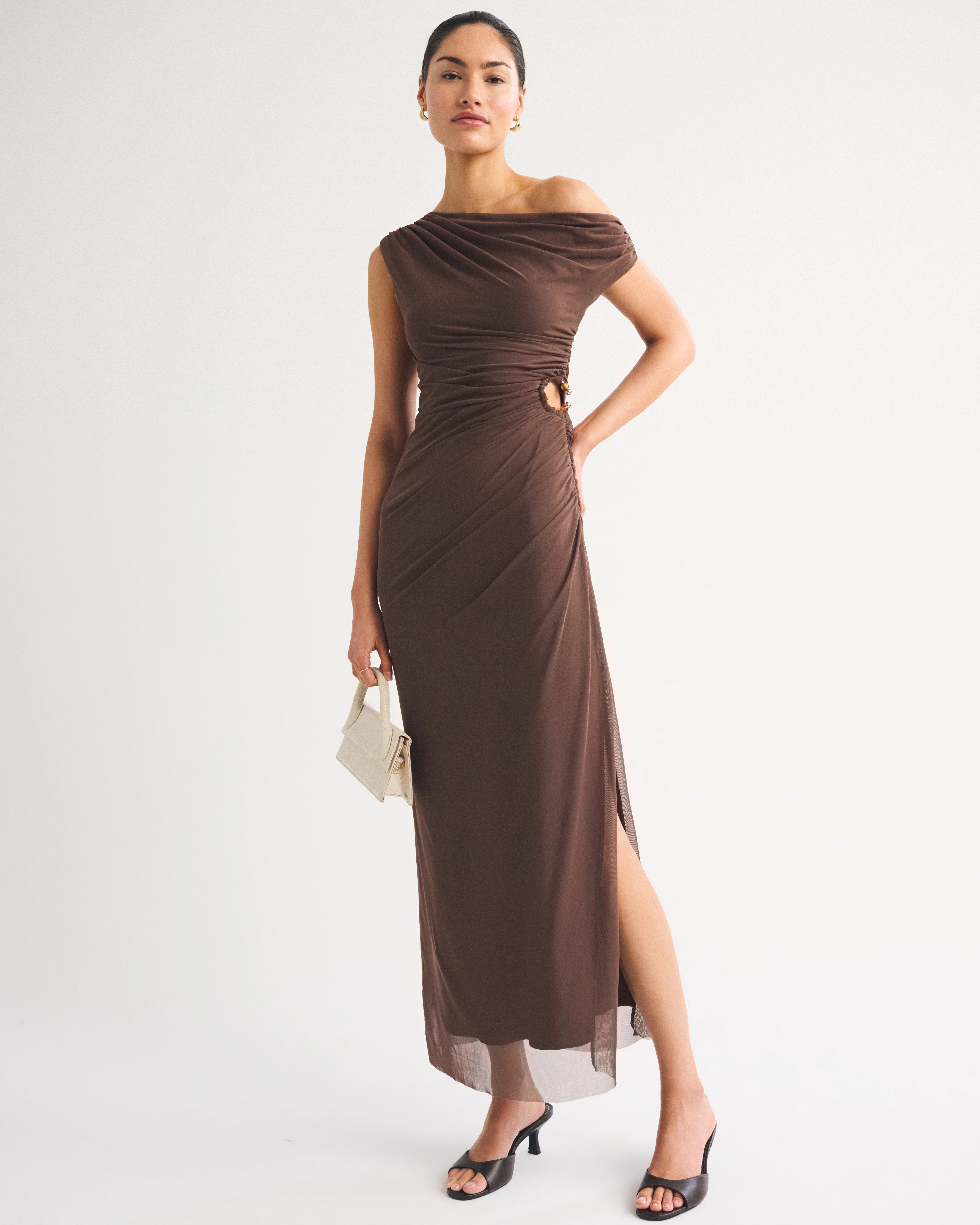 Bra-Free Mesh Draped Maxi Dress | Abercrombie & Fitch (US)