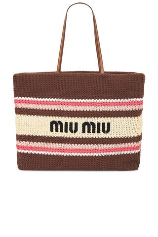 Miu Miu Tessuto Stripes Tote Bag in Brown,Pink | FWRD 
