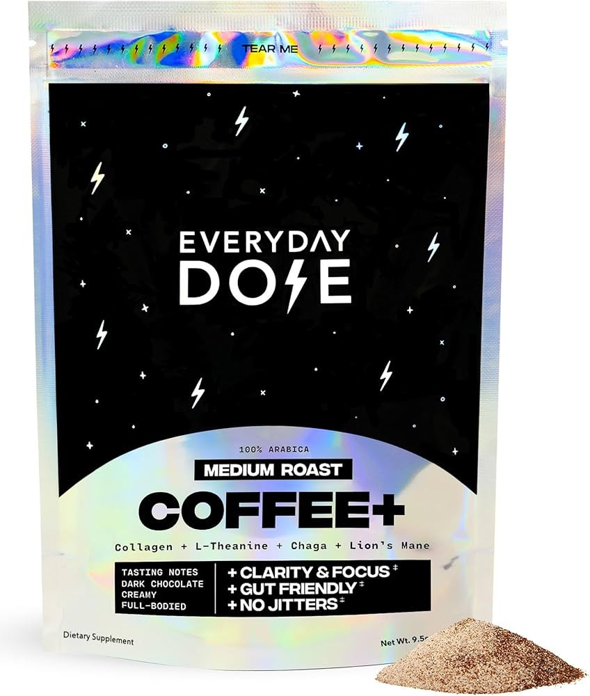 Everyday Dose Bold Medium Roast Mushroom Coffee 90mg Caffeine per serving with Grass-Fed Collagen... | Amazon (US)