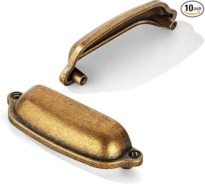 khtumeware 10 Pack 3 Inch(76mm) Bin Cup Drawer Pull,Antique Brass Cabinet Pulls Kitchen Cabinet H... | Amazon (US)