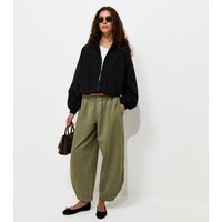 Women's Khaki Cotton Barrel Leg Adjustable Taper Trousers New Look | New Look (UK)