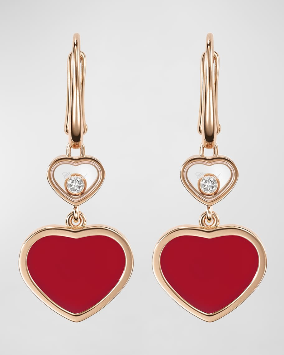 Chopard Happy Hearts 18K Rose Gold Carnelian & Diamond Earrings | Neiman Marcus