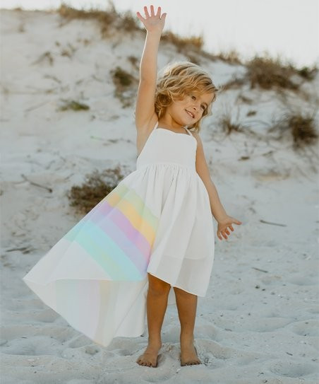 Oopsie Daisy White & Pink Rainbow Sleeveless Hi-Low Dress - Girls | Zulily