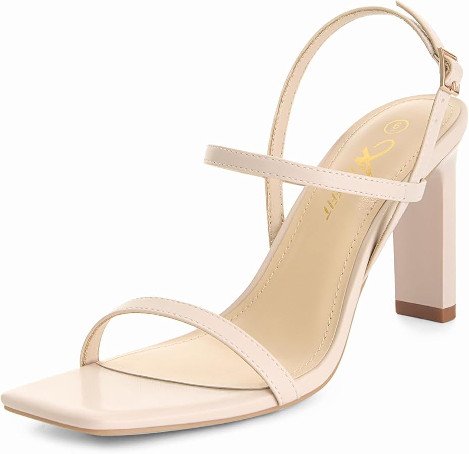 Athlefit Women's Strappy High Heels Square Open Toe Heeled Sandals Ankle Strap Dressy Wedding Par... | Amazon (US)